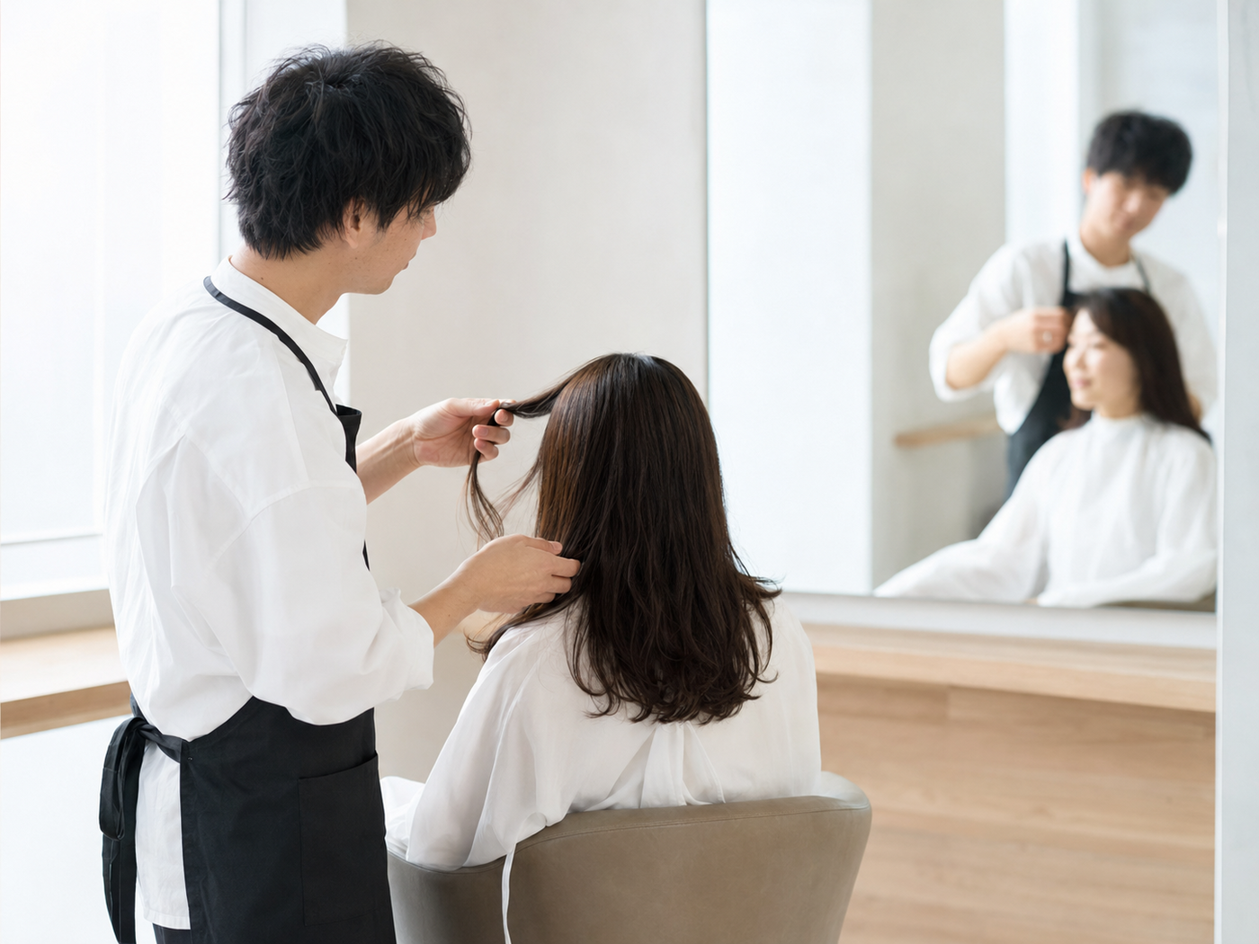 カウンセリングで髪を確認する様子
