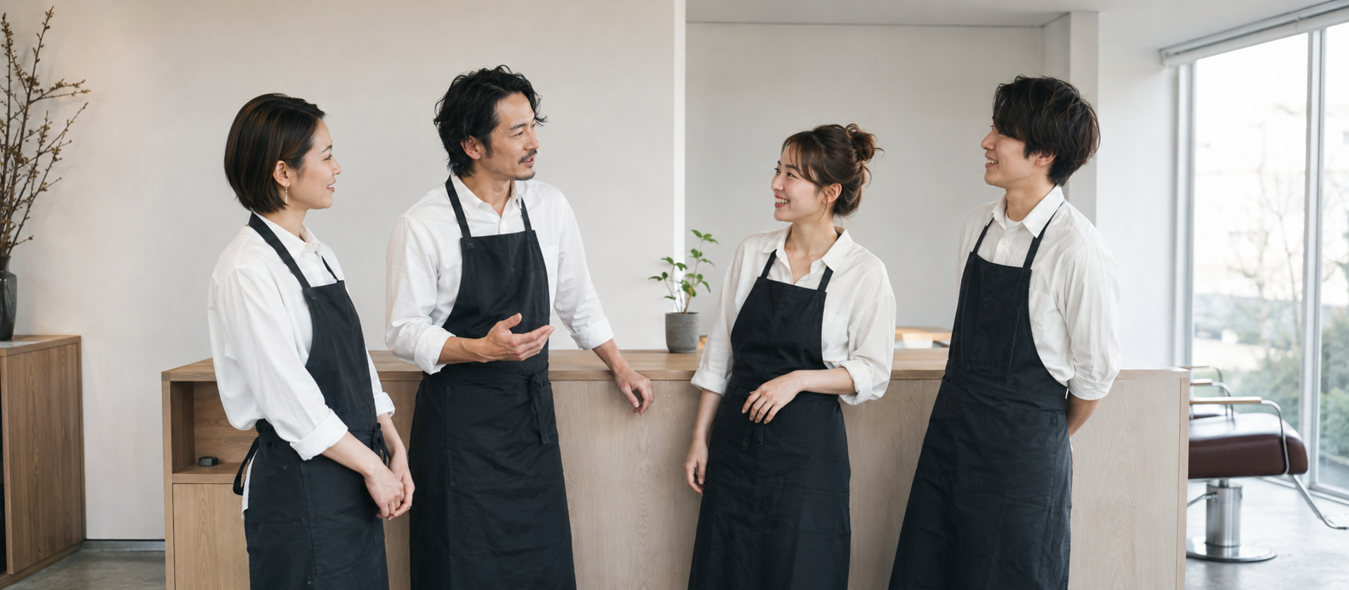 カウンター前で打ち合わせをするCAREERのスタッフたち