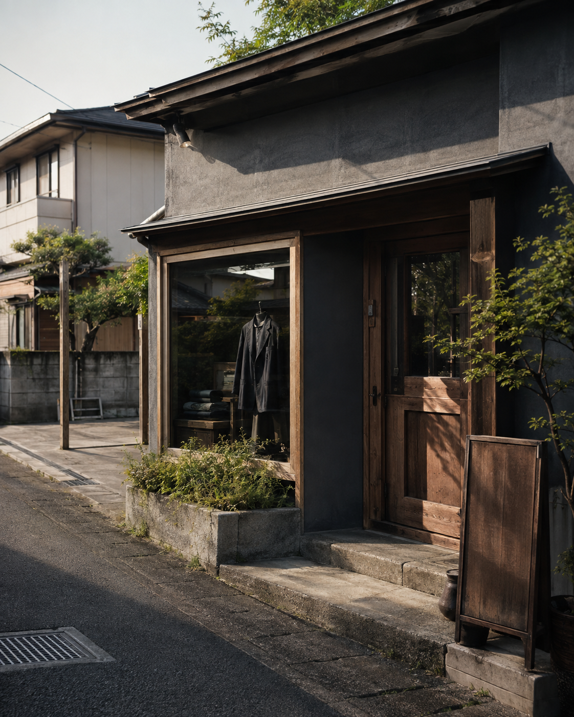 工房の外観と町並みが写る写真